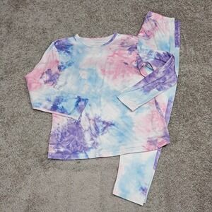 Mancyfit Womens Tie Dye Pajama Set Long Sleeve Top Leggings Pink Blue Purple L